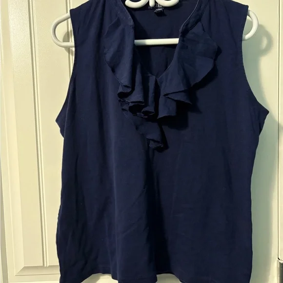 Chaps Navy Sleeveless Ruffle Top - Picture 1 of 3
